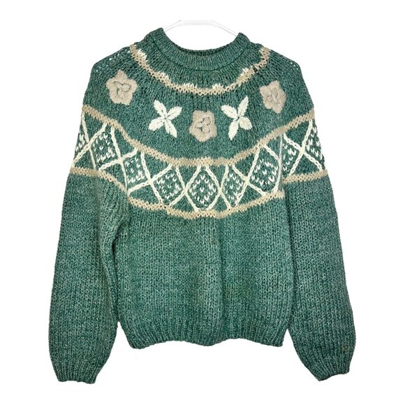 Shenanigans Hand Knit Womens S Cabincore Granny‎ Ramie Blend Green Sweater READ - Picture 5 of 10